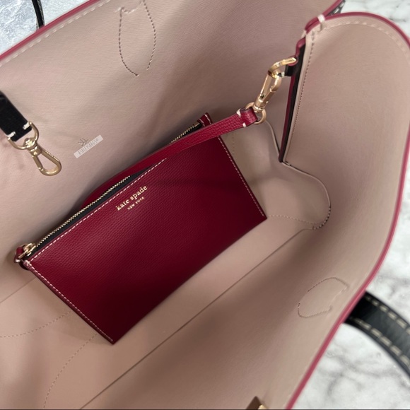 Kate Spade Large All Day Carryall Tote Shoulder Bag Black & Burgundy Wristlet - Picture 11 of 16